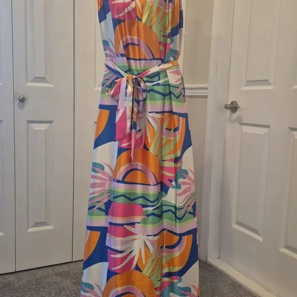 COLOURFUL MAXI STRAPLESS DRESS - Picture 2 of 4